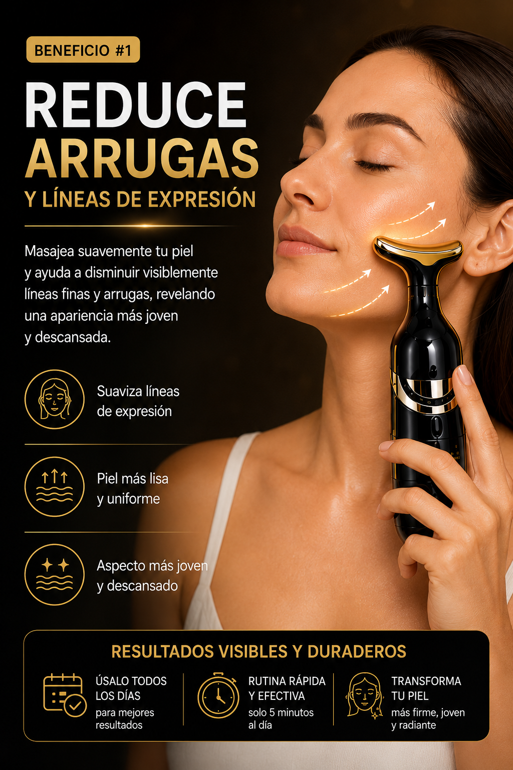 Masajeador Facial 3 en 1 | Reduce Bolsas, Reafirma la Piel y Devuelve el Brillo Natural